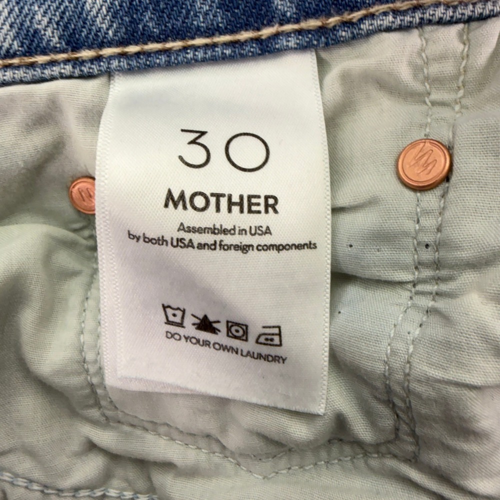 MOTHER Light Blue Denim Wide-Leg Jeans with Pink & Red Floral Panels - Picture 5 of 16